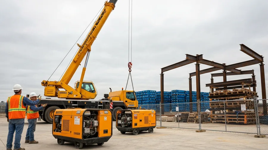 Heavy equipment and crane on industrial job site